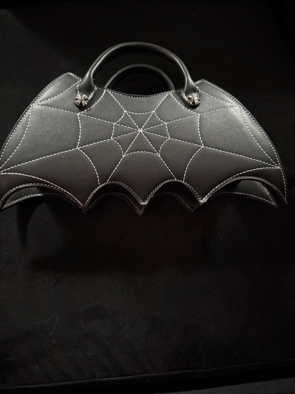 Unique Vintage Black Bat Wing Spiderweb Top-Handle Bag